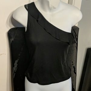 One shoulder ruffle tank top